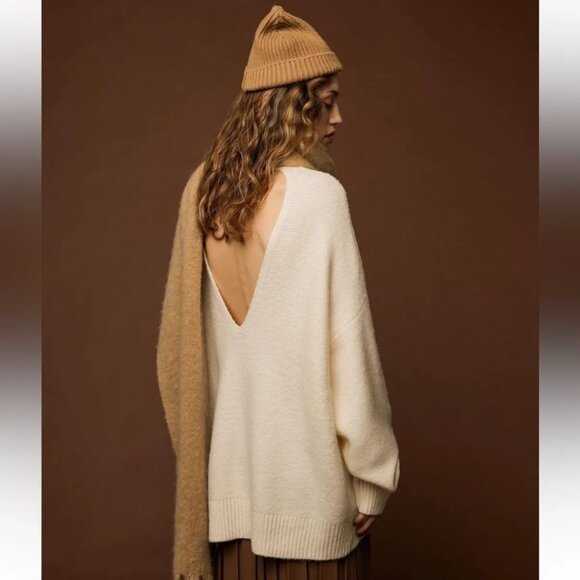 ($20) Back Cutout Ribbed Turtleneck Knit Tunic Sweater - Picture 2 of 6